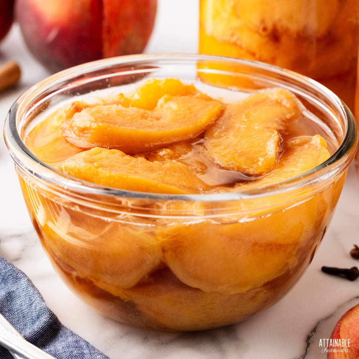 bowl of preserved peaches.