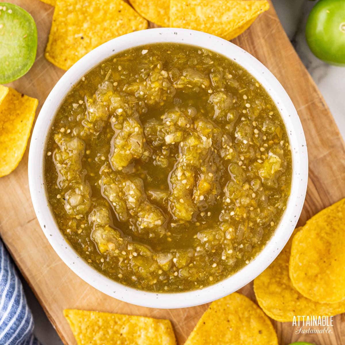 bowl of tomatillo salsa from above.